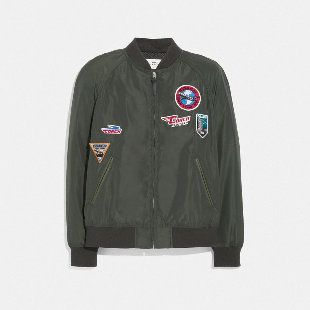 LIGHTWEIGHT VARSITY JACKET WITH PATCHES - F69030 - OLIVE