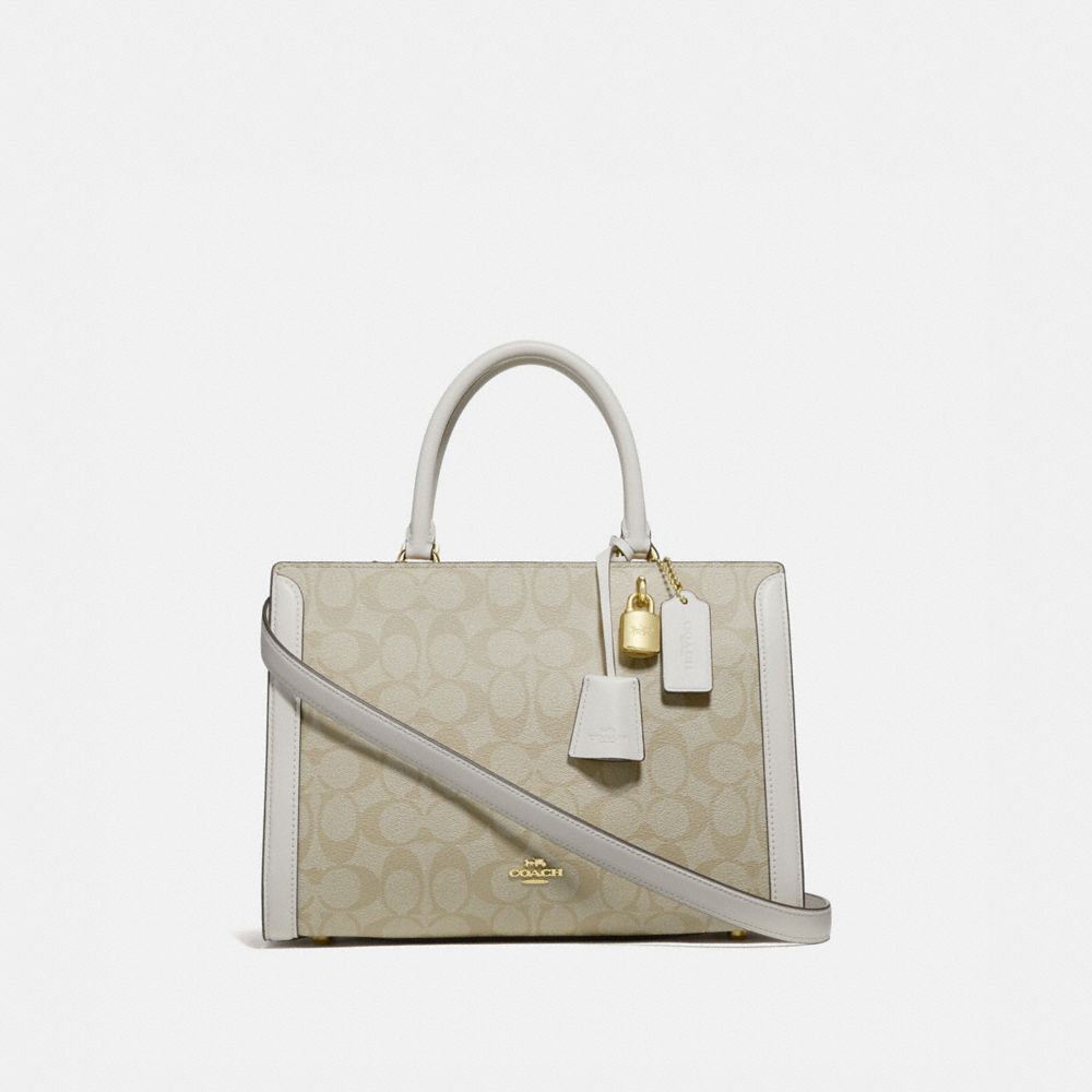 COACH F69075 - ZOE CARRYALL IN SIGNATURE CANVAS LIGHT KHAKI/CHALK/IMITATION GOLD