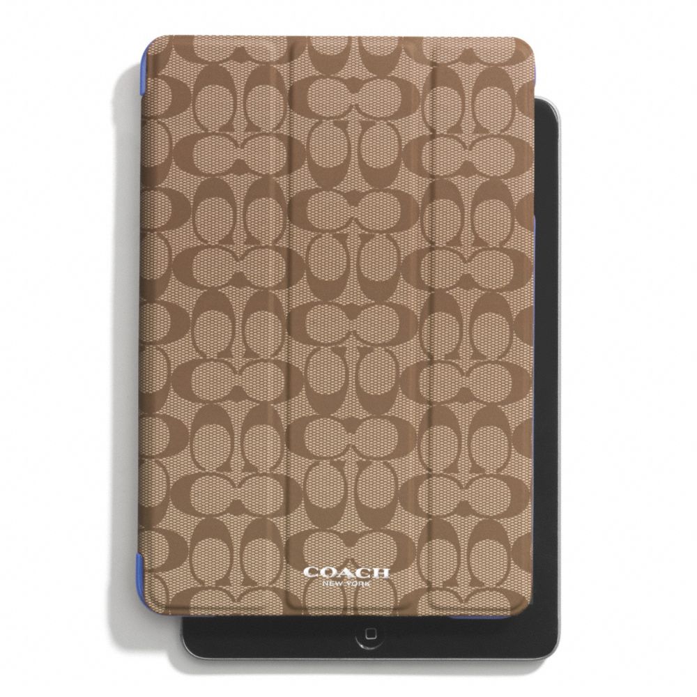 PEYTON SIGNATURE IPAD MINI TRIFOLD CASE - KHAKI/PORCELAIN BLUE - COACH F69078