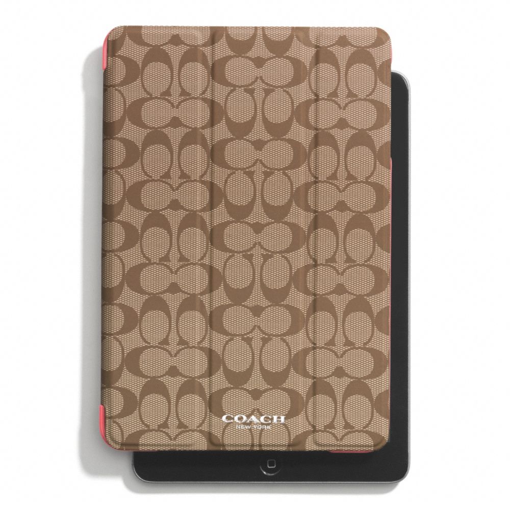 COACH F69078 PEYTON SIGNATURE IPAD MINI TRIFOLD CASE KHAKI/CORAL