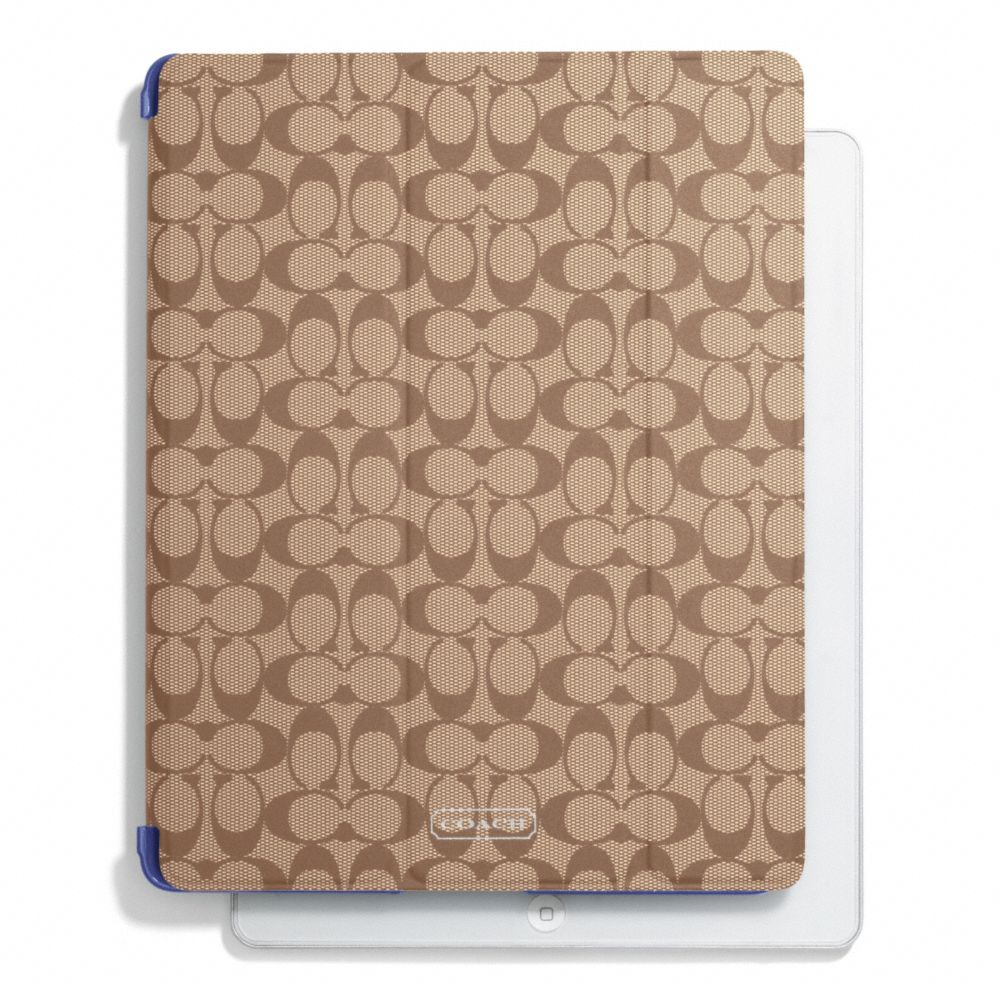 COACH f69079 PEYTON SIGNATURE IPAD TRIFOLD CASE KHAKI/PORCELAIN BLUE