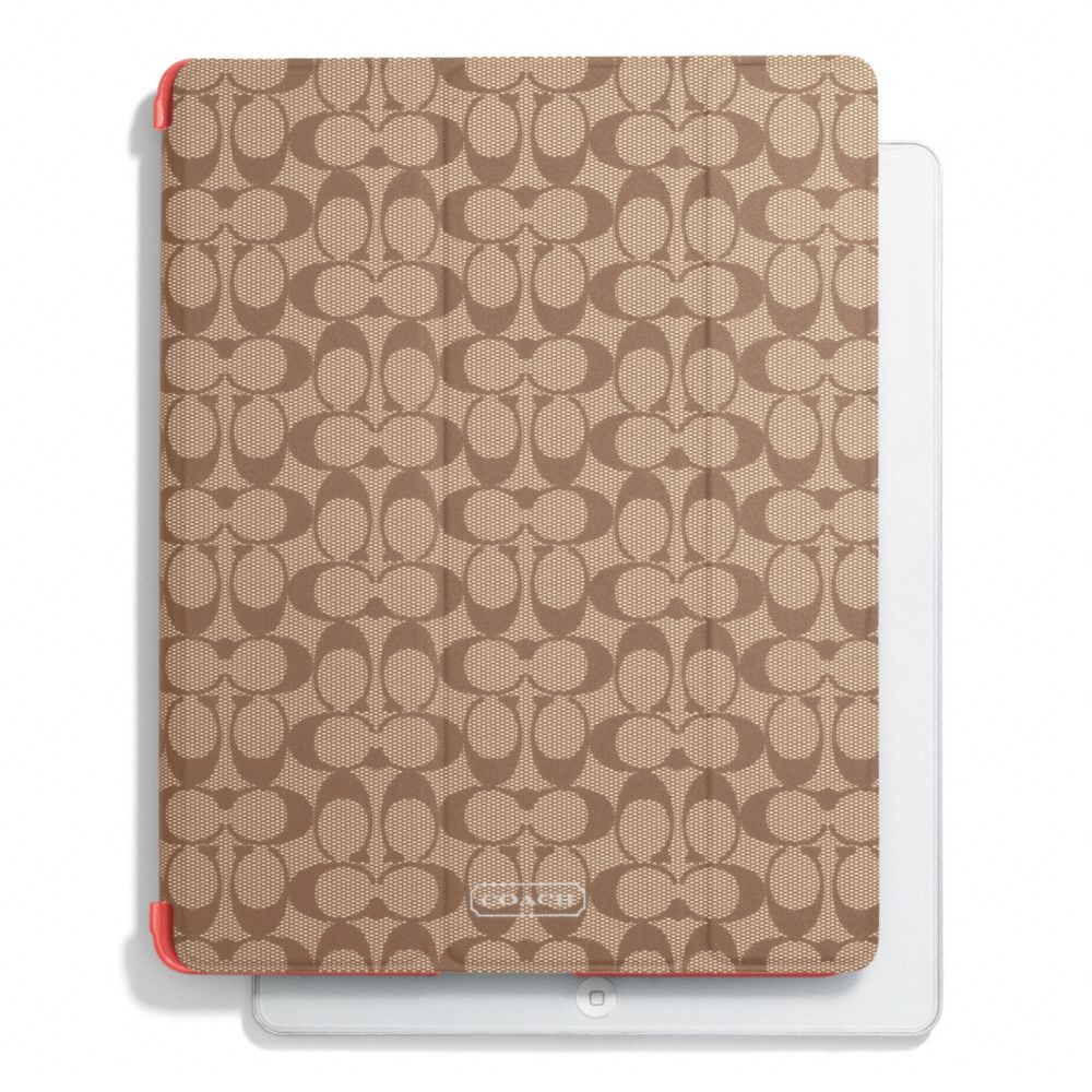 COACH PEYTON SIGNATURE IPAD TRIFOLD CASE - KHAKI/CORAL - F69079