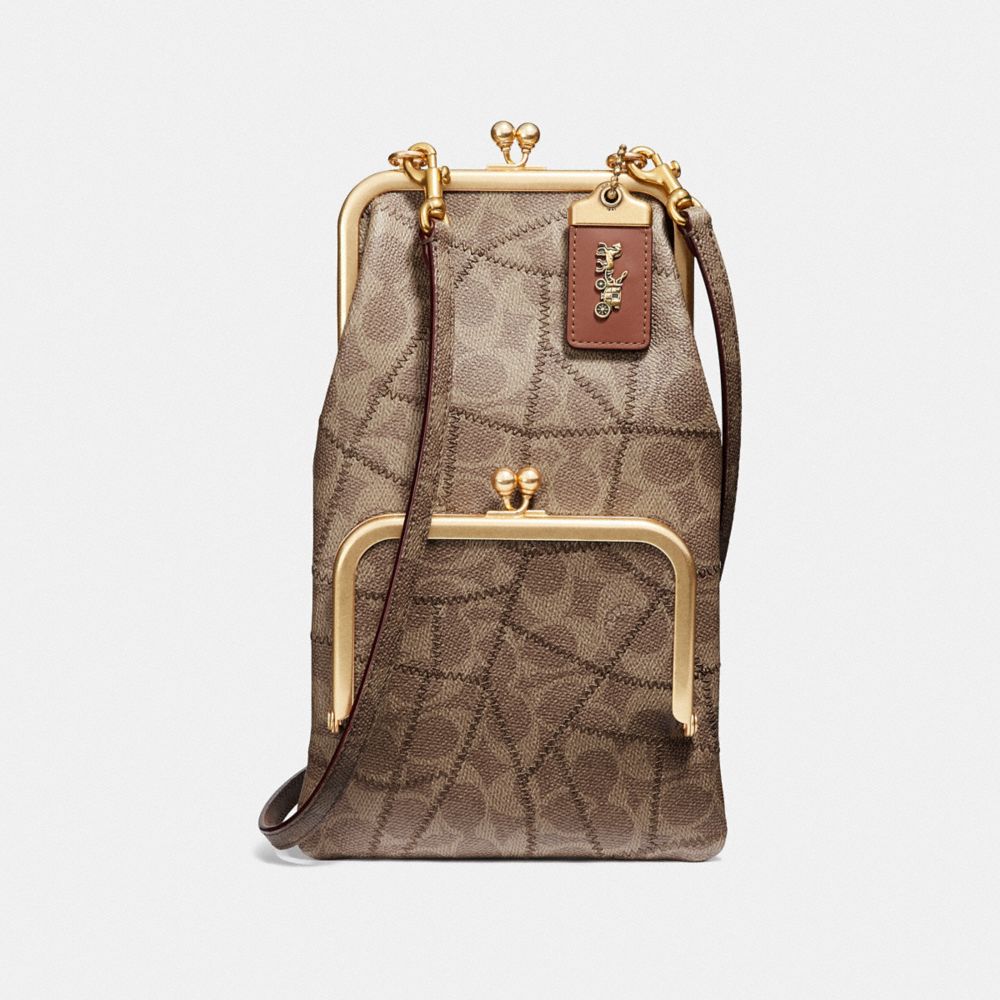 DOUBLE FRAME CROSSBODY WITH SIGNATURE PATCHWORK - B4/TAN LIGHT TAN - COACH F69109