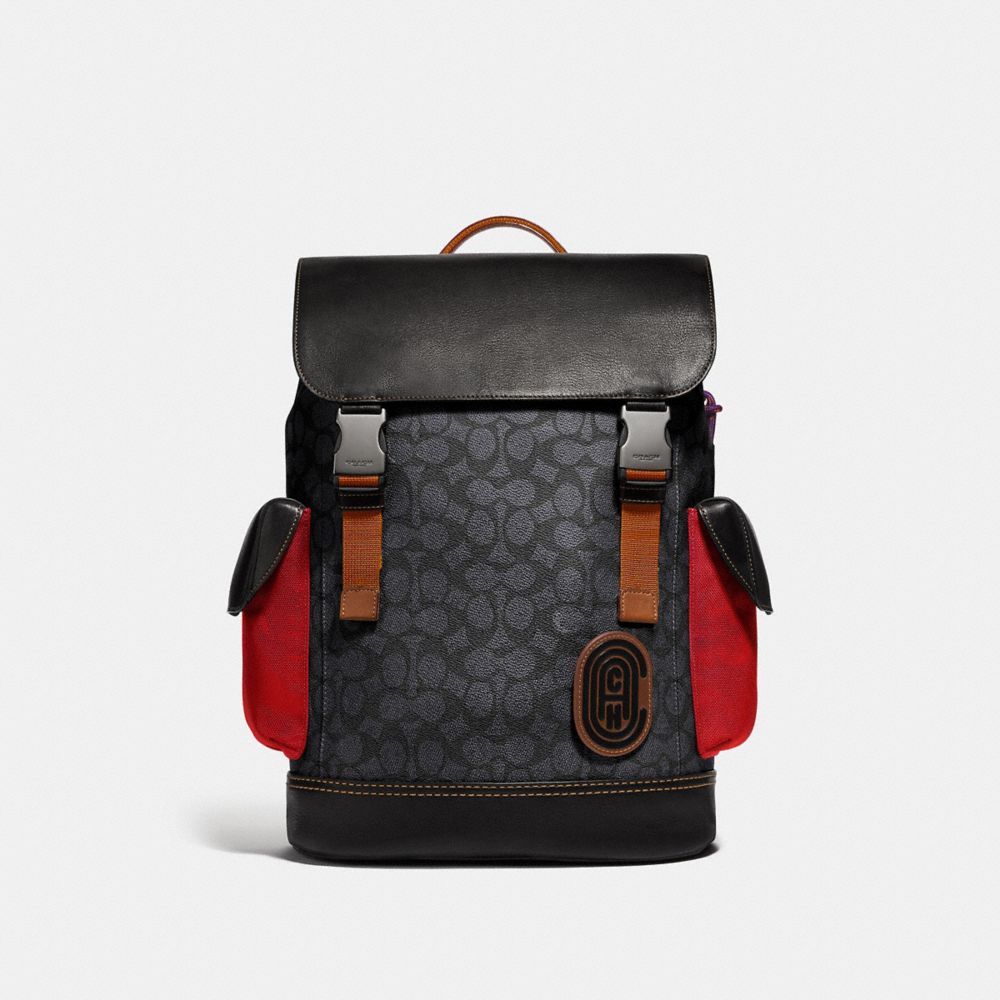 COACH F69291 RIVINGTON BACKPACK IN SIGNATURE CANVAS WITH COACH PATCH JI/CHARCOAL