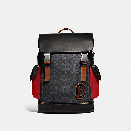 COACH F69291 RIVINGTON BACKPACK IN SIGNATURE CANVAS WITH COACH PATCH JI/CHARCOAL