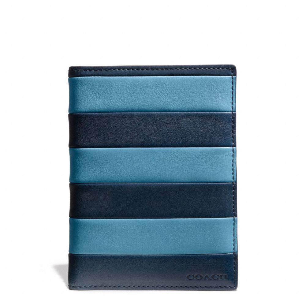 COACH F69336 - BLEECKER BAR STRIPE LEATHER PASSPORT CASE CADET/DARK ROYAL