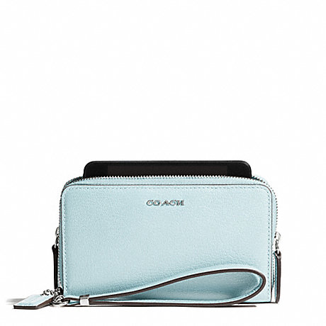 COACH F69382 MADISON LEATHER DOUBLE ZIP PHONE WALLET -SILVER/SEA-MIST