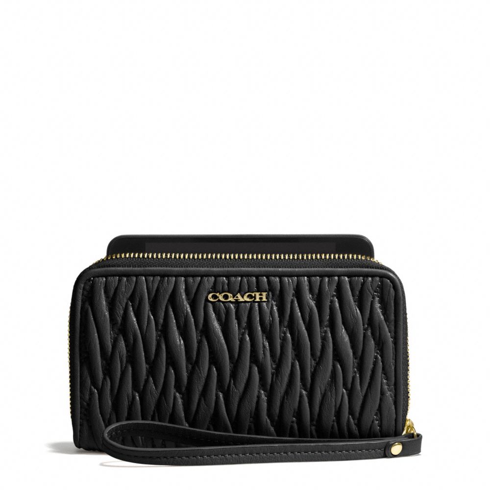 MADISON EAST/WEST UNIVERSAL CASE IN GATHERED TWIST LEATHER - f69436 -  LIGHT GOLD/BLACK
