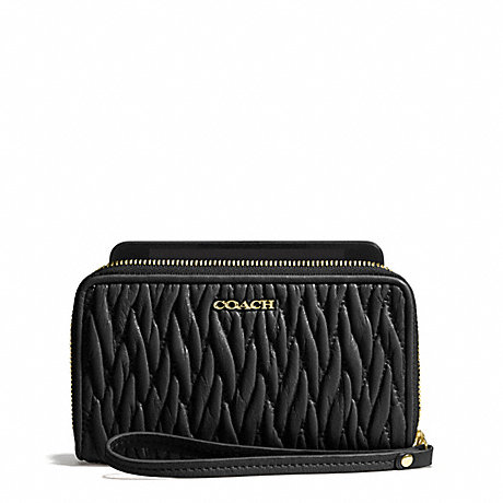 COACH f69436 MADISON EAST/WEST UNIVERSAL CASE IN GATHERED TWIST LEATHER  LIGHT GOLD/BLACK