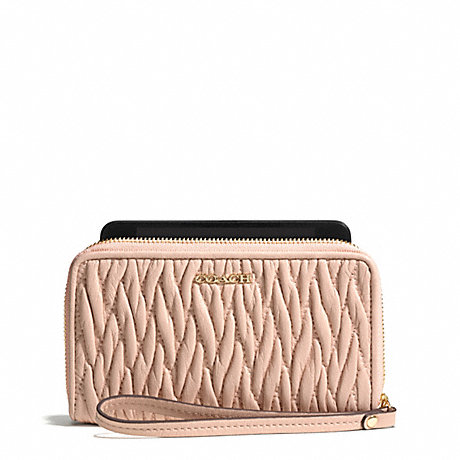 COACH f69436 MADISON EAST/WEST UNIVERSAL CASE IN GATHERED TWIST LEATHER  LIGHT GOLD/PEACH ROSE