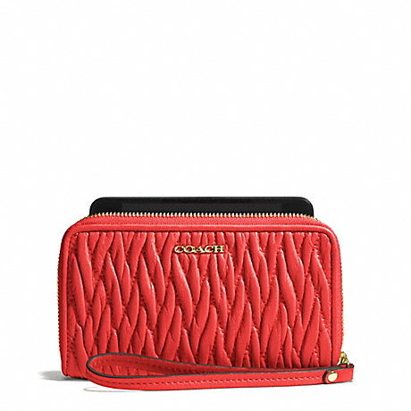 COACH f69436 MADISON EAST/WEST UNIVERSAL CASE IN GATHERED TWIST LEATHER  LIGHT GOLD/LOVE RED