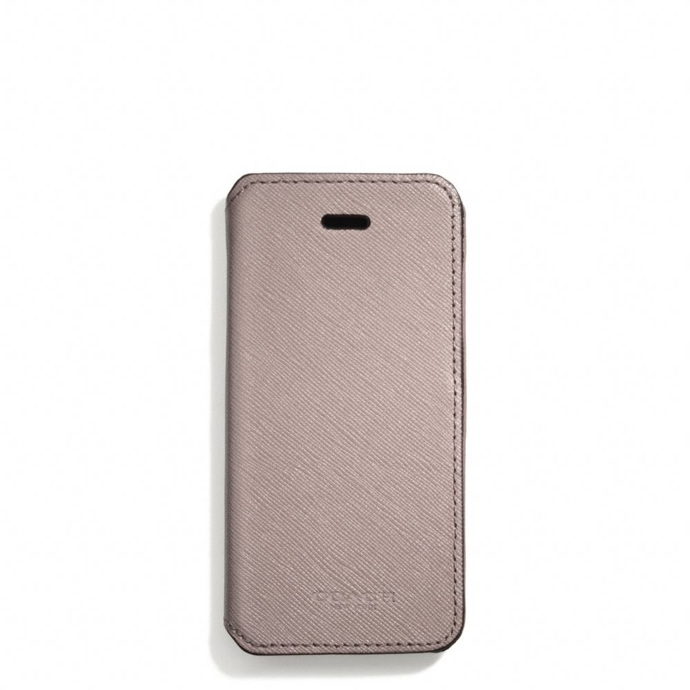COACH F69776 SAFFIANO LEATHER IPHONE 5 CASE WITH STAND LIGHT-GOLD/GREY-BIRCH