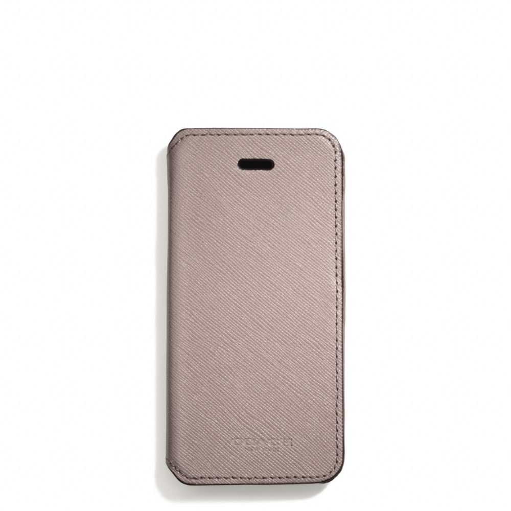 COACH f69776 SAFFIANO LEATHER IPHONE 5 CASE WITH STAND LIGHT GOLD/GREY BIRCH