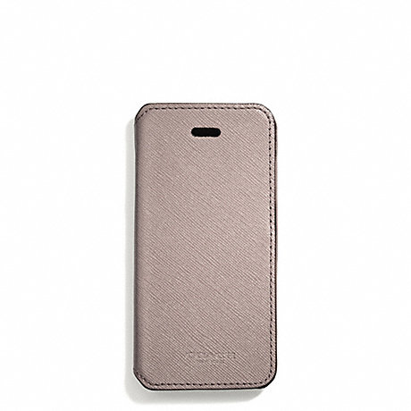 COACH f69776 SAFFIANO LEATHER IPHONE 5 CASE WITH STAND LIGHT GOLD/GREY BIRCH
