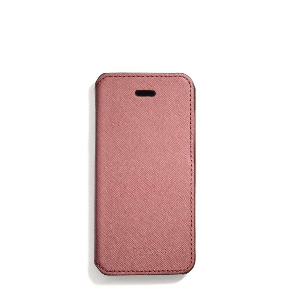 COACH SAFFIANO LEATHER IPHONE 5 CASE WITH STAND - LIGHT GOLD/ROUGE - F69776