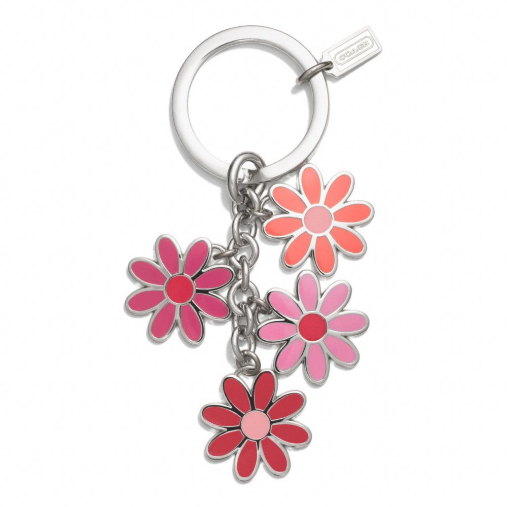 COACH f69937 FLOWER MIX KEY RING SILVER/PINK MULTICOLOR