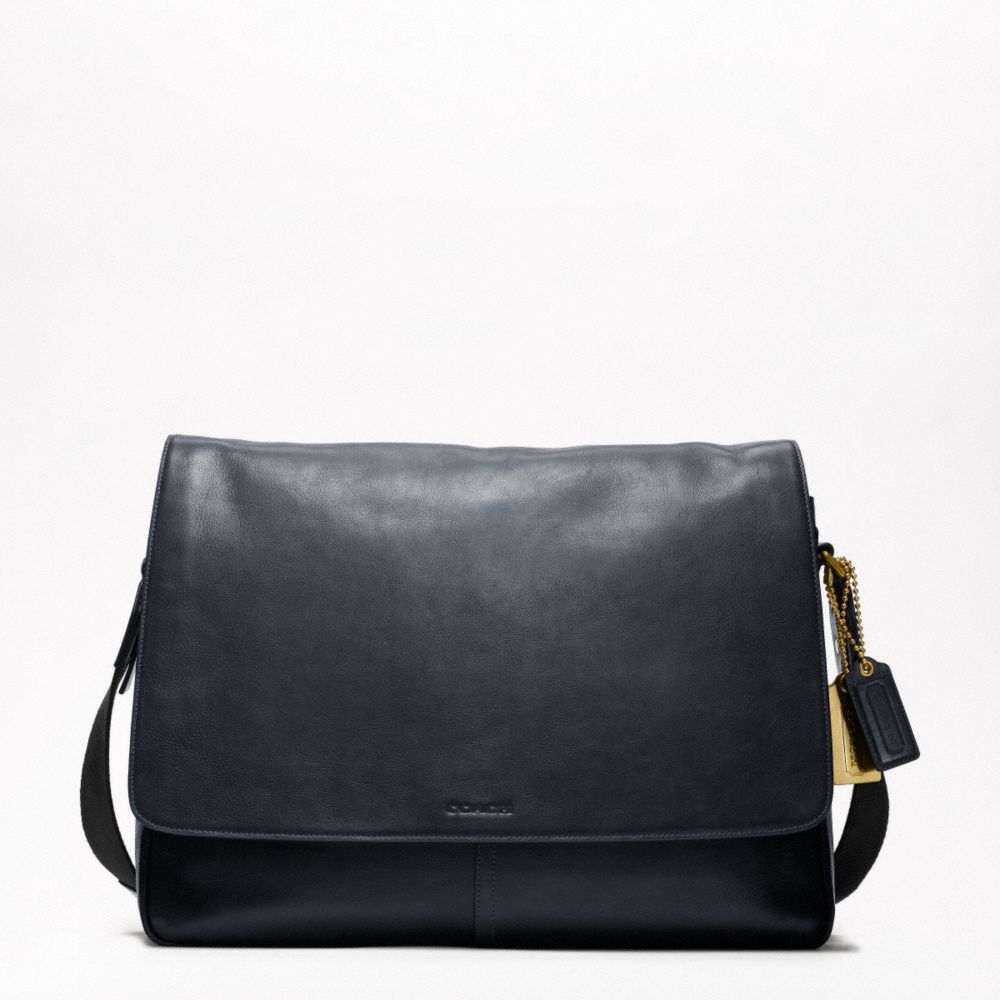 BLEECKER LEATHER COURIER BAG - f70486 - BRASS/NAVY