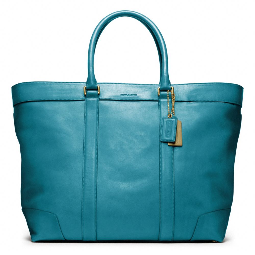 BLEECKER LEGACY LEATHER WEEKEND TOTE - f70487 - BRASS/OCEAN