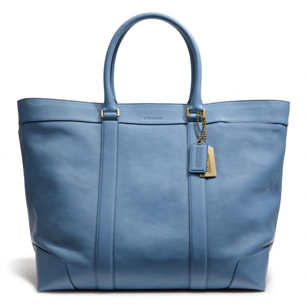 COACH F70487 Bleecker Leather Weekend Tote BRASS/SKY BLUE