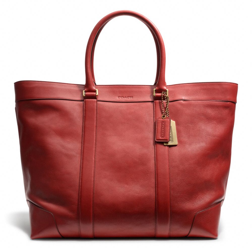 COACH F70487 BLEECKER LEATHER WEEKEND TOTE BRASS/TOMATO