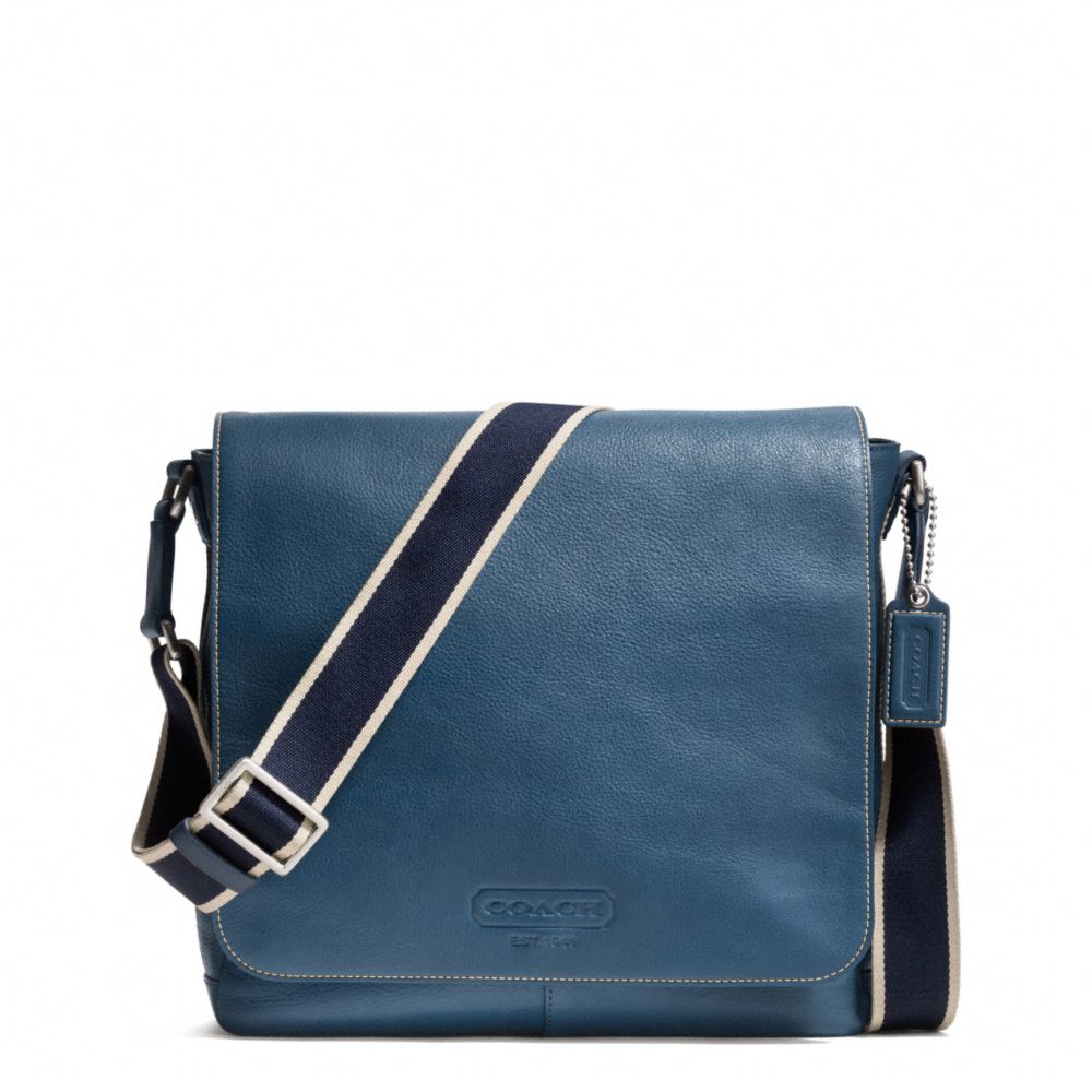 HERITAGE WEB LEATHER MAP BAG - SILVER/MARINE - COACH F70555