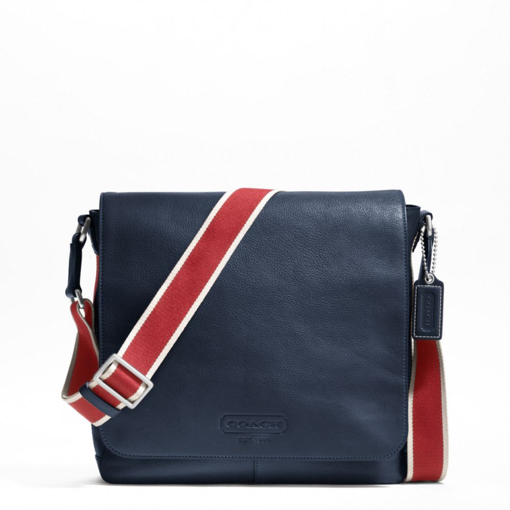 HERITAGE WEB LEATHER MAP BAG - f70555 - SILVER/NAVY/RED