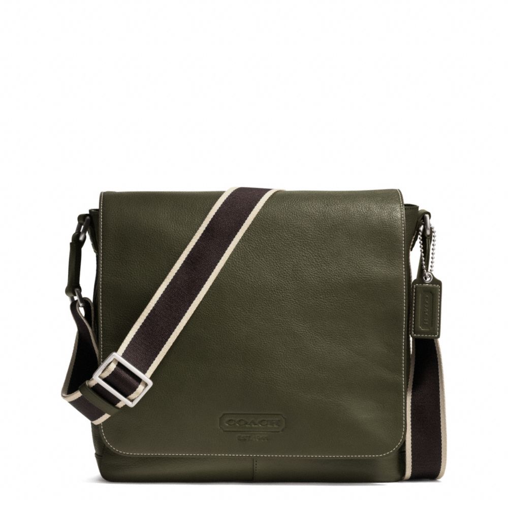 COACH HERITAGE WEB LEATHER MAP BAG - SILVER/OLIVE - F70555