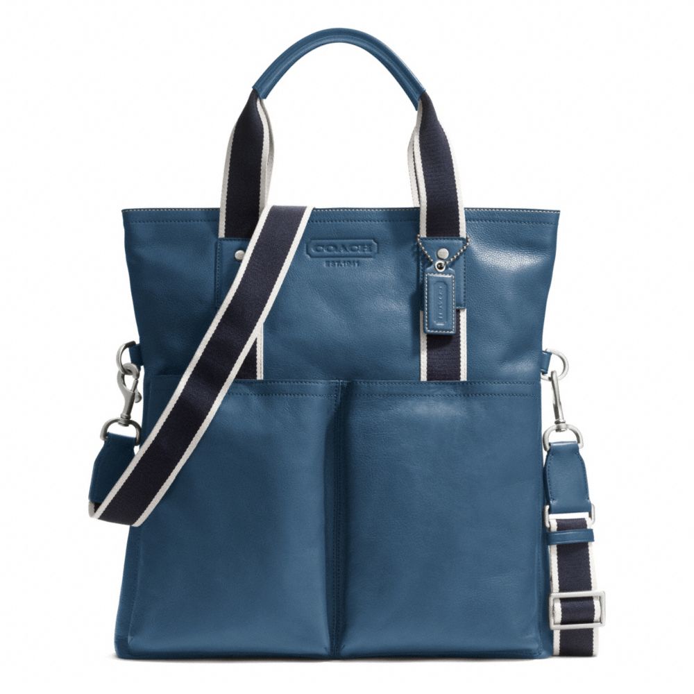 COACH F70558 Heritage Web Leather Foldover Tote SILVER/MARINE