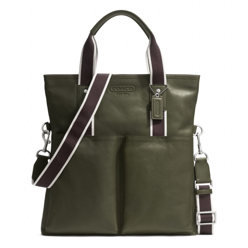 COACH F70558 HERITAGE WEB LEATHER FOLDOVER TOTE SILVER/OLIVE