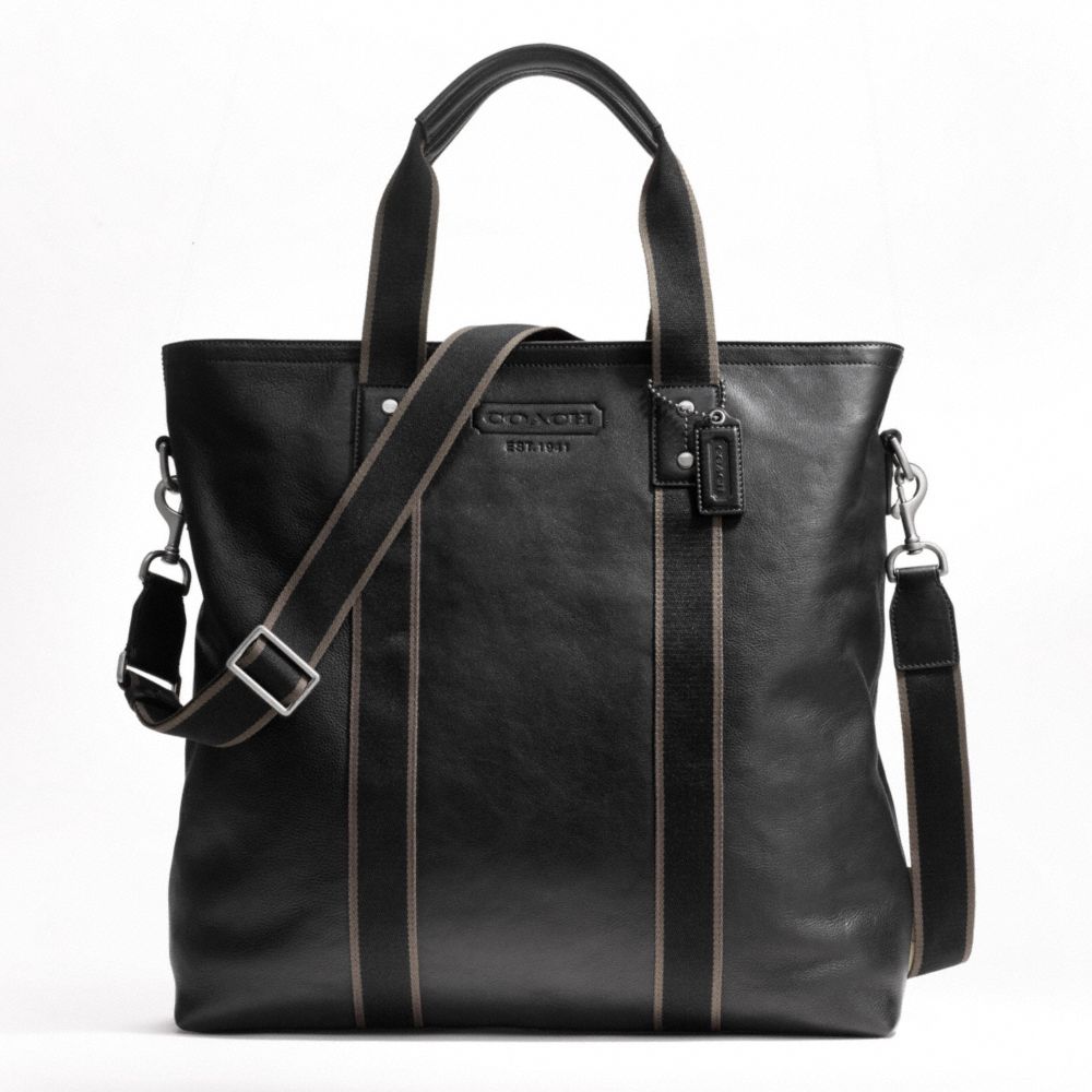 HERITAGE WEB LEATHER UTILITY TOTE - SILVER/BLACK - COACH F70560