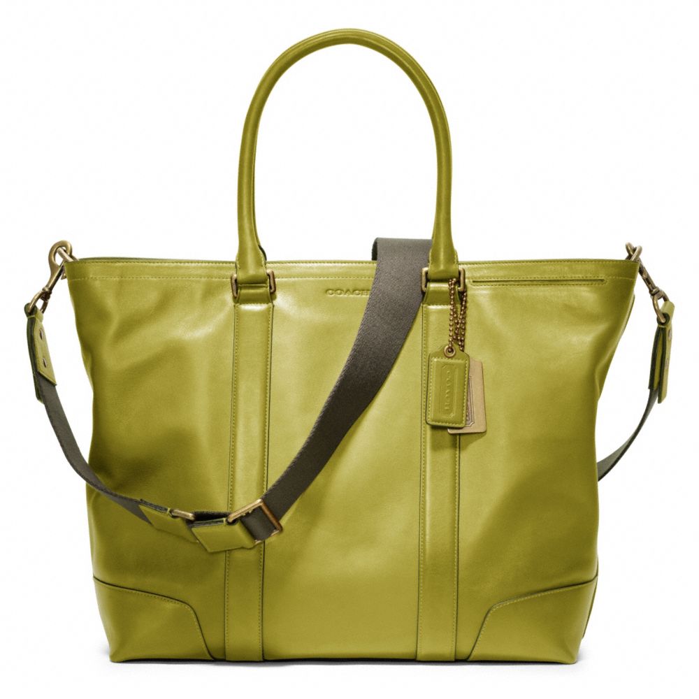 BLEECKER LEATHER BUSINESS TOTE - f70600 - BRASS/LIME
