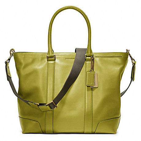 COACH BLEECKER LEATHER BUSINESS TOTE - BRASS/LIME - f70600