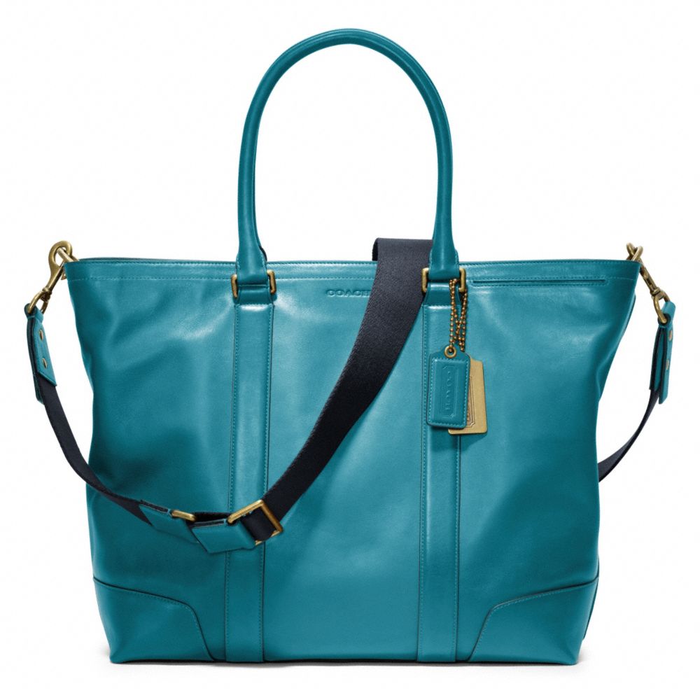 COACH BLEECKER LEGACY LEATHER BUSINESS TOTE - BRASS/OCEAN - F70600