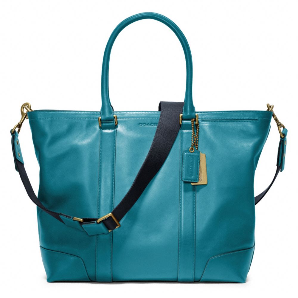 COACH f70600 BLEECKER LEGACY LEATHER BUSINESS TOTE BRASS/OCEAN