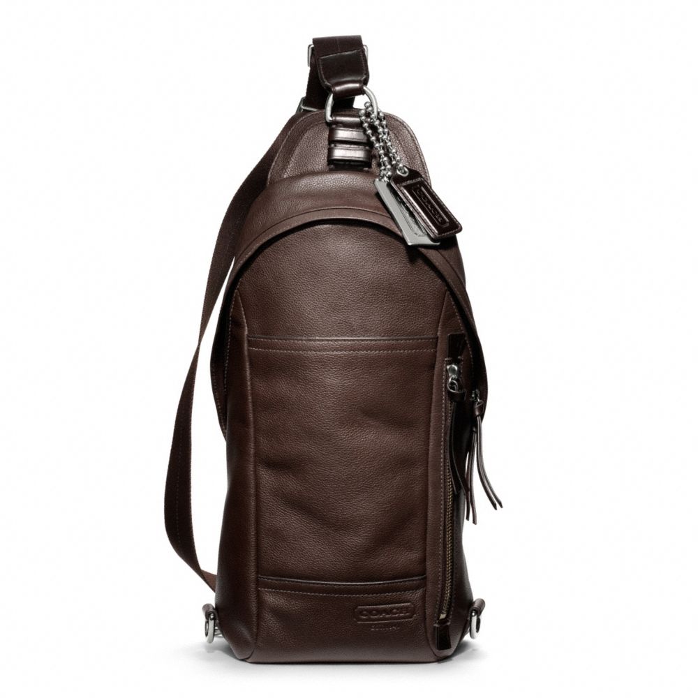 THOMPSON LEATHER CONVERTIBLE SLING PACK - f70617 - SILVER/MAHOGANY