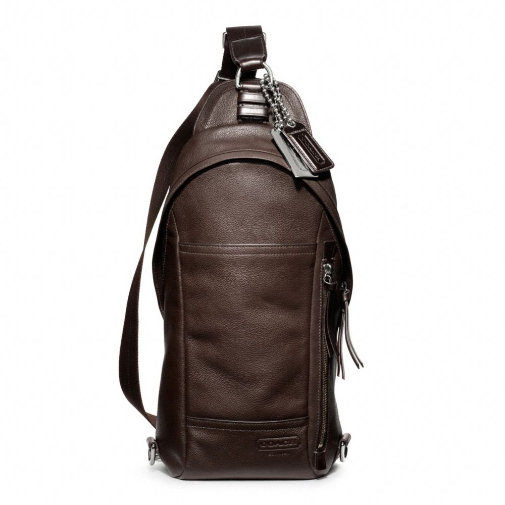 THOMPSON LEATHER CONVERTIBLE SLING PACK - f70617 - SILVER/MAHOGANY