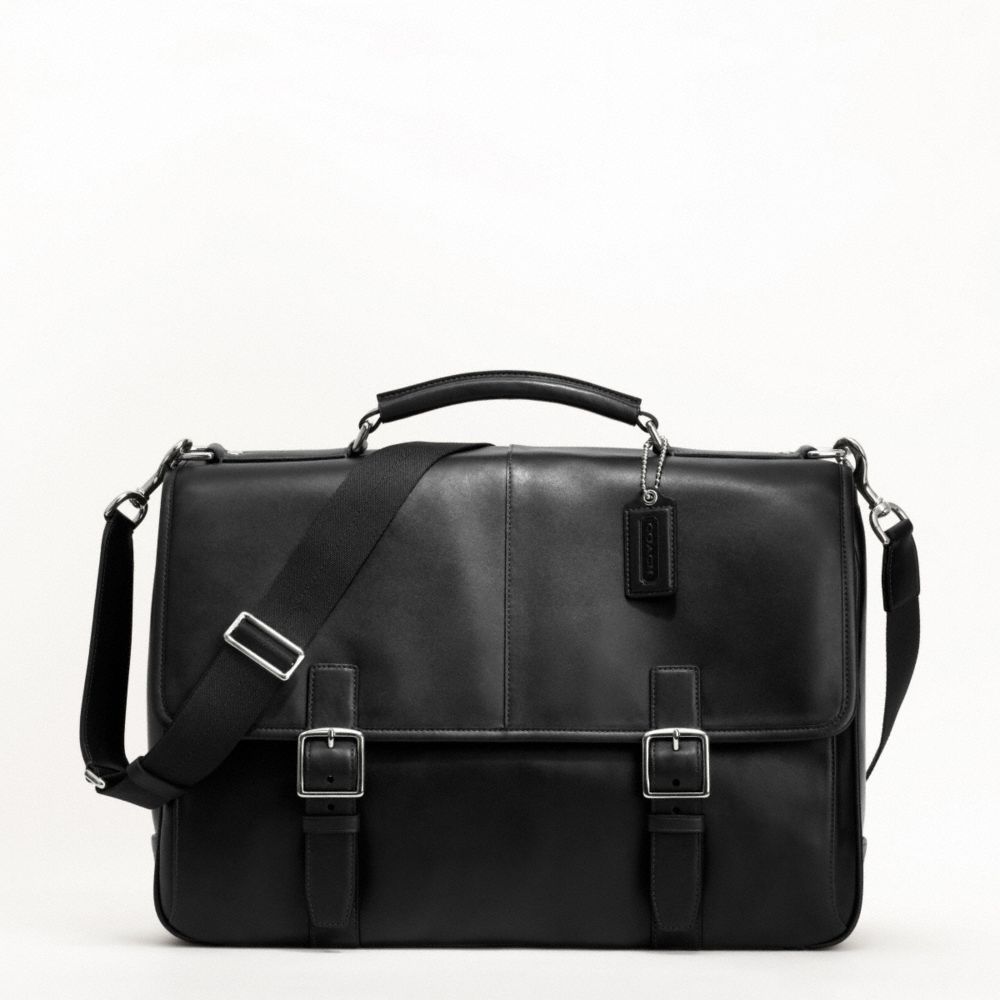 LEXINGTON LEATHER FLAP BUSINESS BRIEF - f70666 - SILVER/BLACK