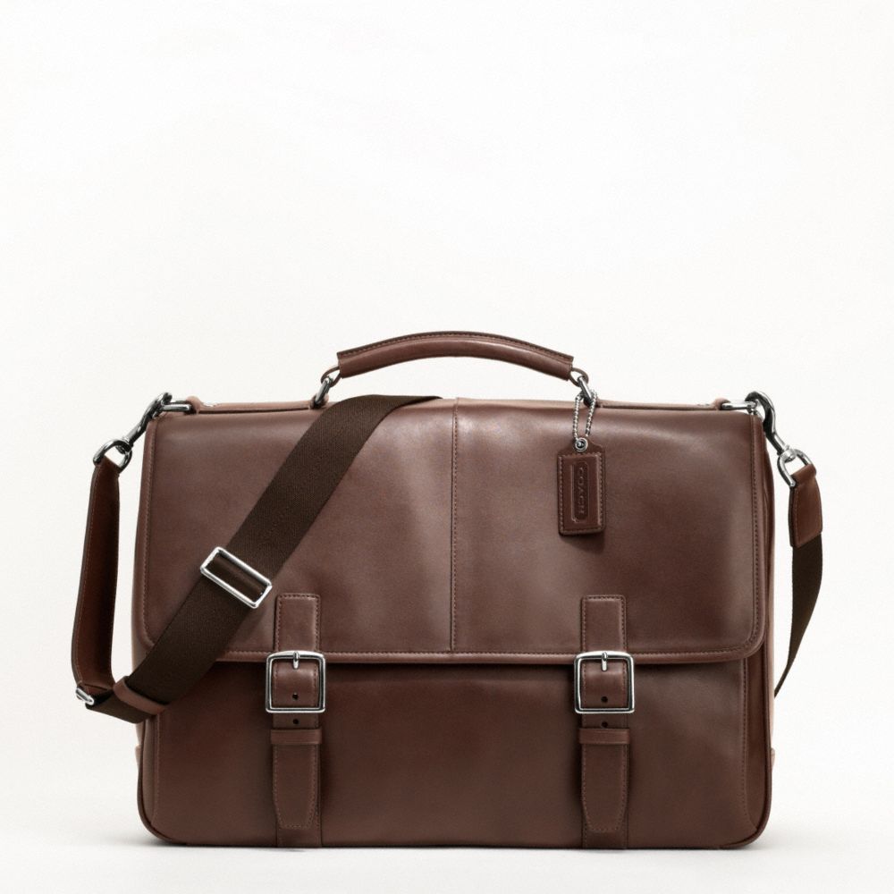 LEXINGTON LEATHER FLAP BUSINESS BRIEF - f70666 - SILVER/MAHOGANY