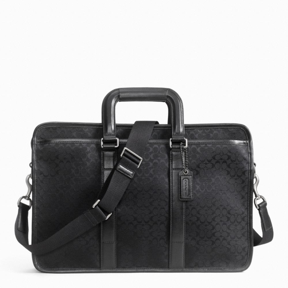 COACH SIGNATURE JACQUARD EMBASSY BRIEF - GUNMETAL/BLACK/BLACK - F70759