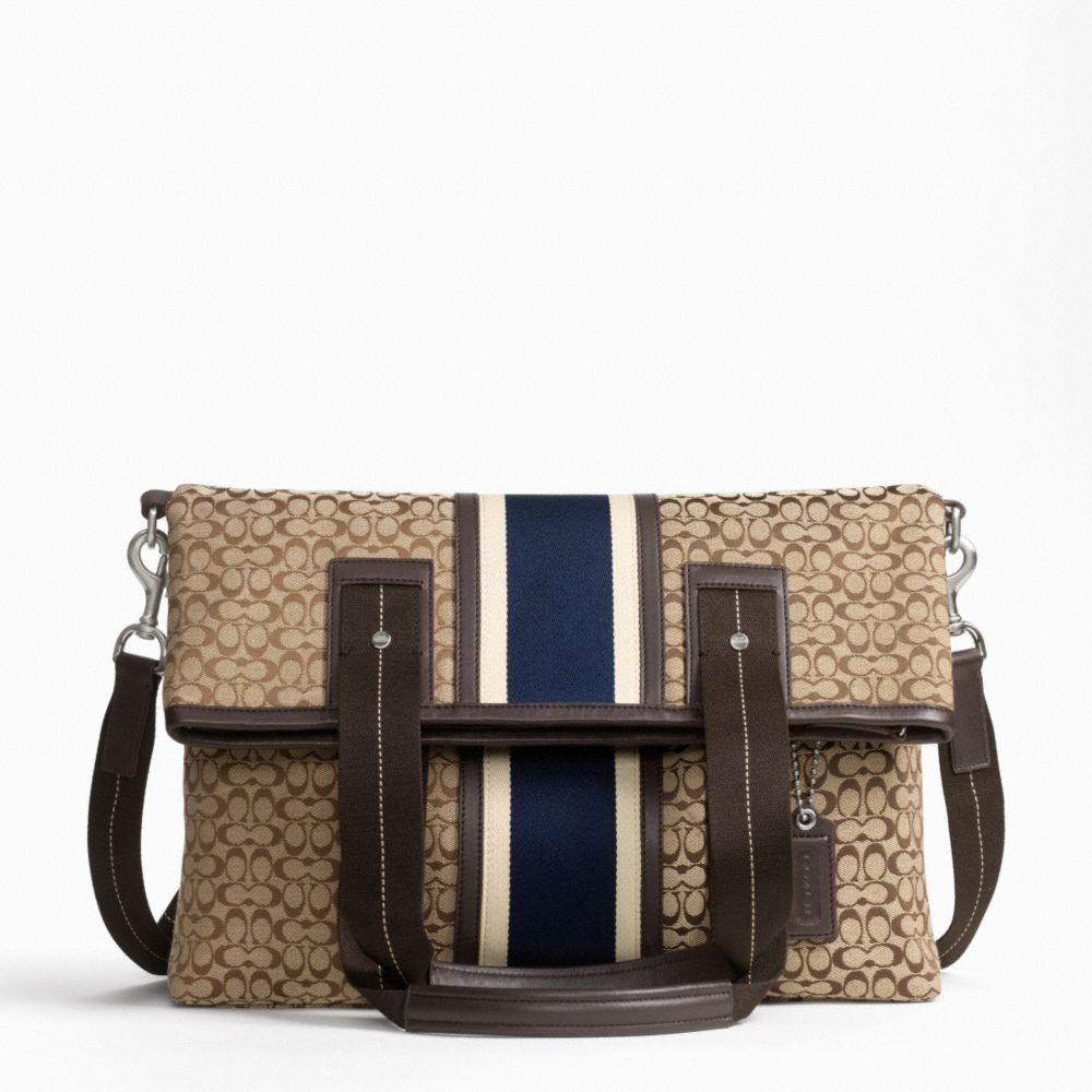 COACH f70773 SIGNATURE JACQUARD STRIPE FOLDOVER TOTE 