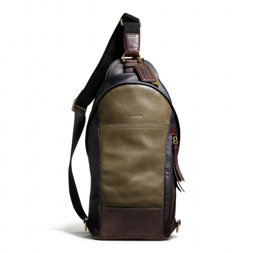 BLEECKER LEATHER COLORBLOCK CONVERTIBLE SLING - f70796 - BRASS/OLIGHT GOLDVE/BLACK