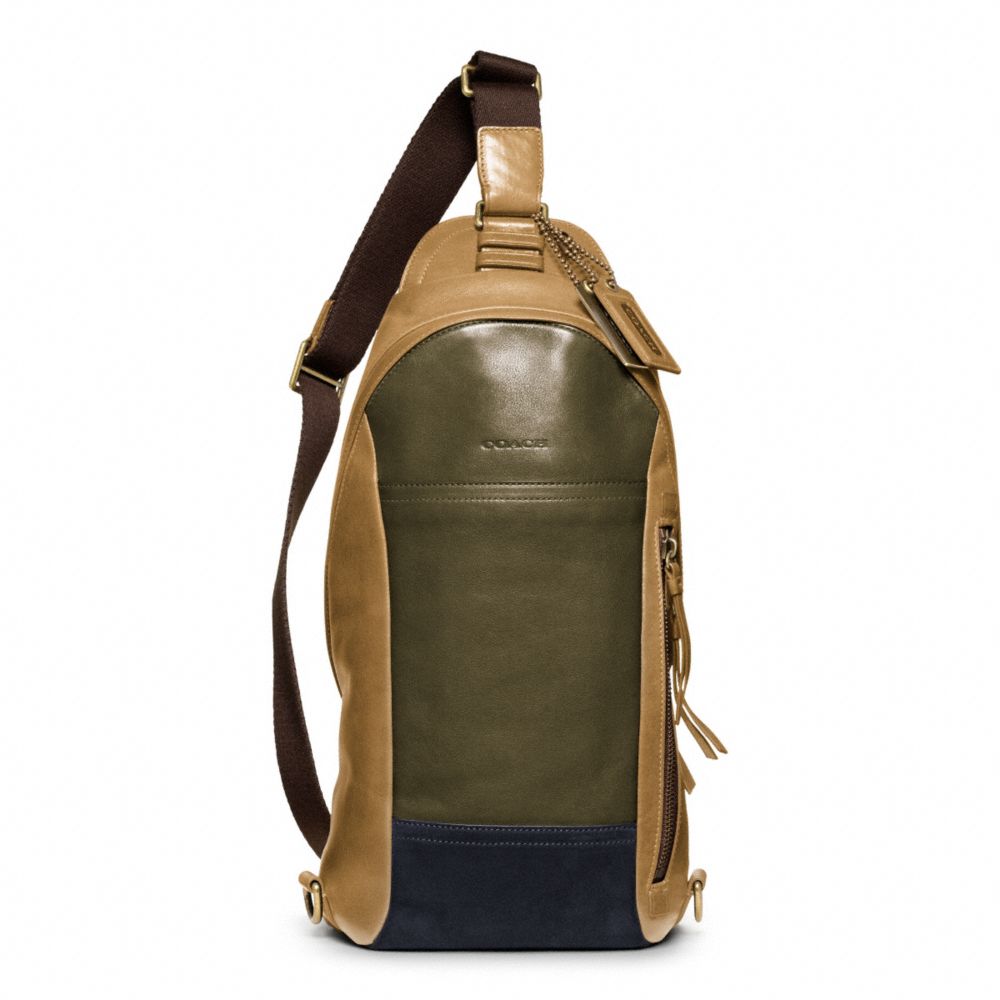 COACH BLEECKER LEATHER COLORBLOCK CONVERTIBLE SLING - BRASS/DARK OLIGHT GOLDVE/SAND - f70796