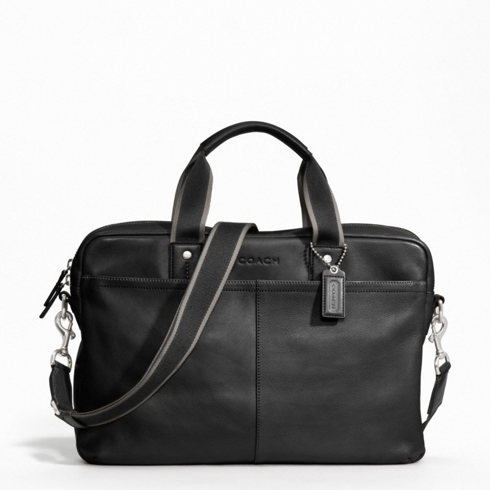 HERITAGE WEB LEATHER ZIP TOP BRIEF COACH F70812