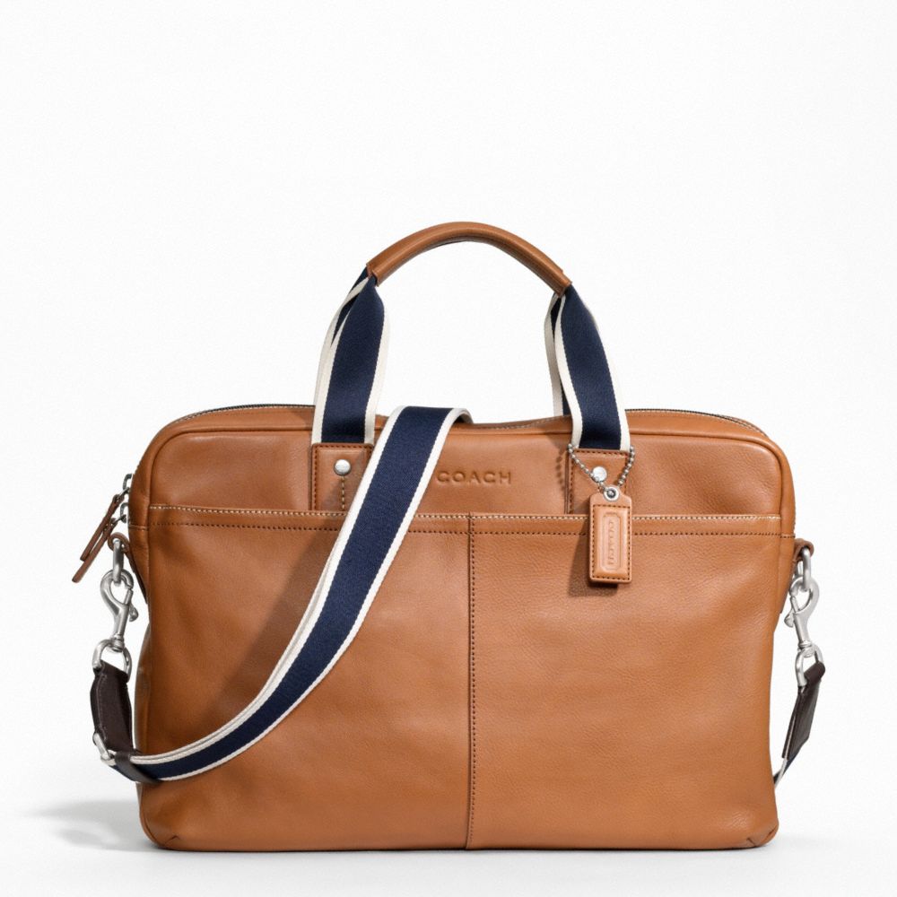 HERITAGE WEB LEATHER ZIP TOP BRIEF - SILVER/SADDLE - COACH F70812