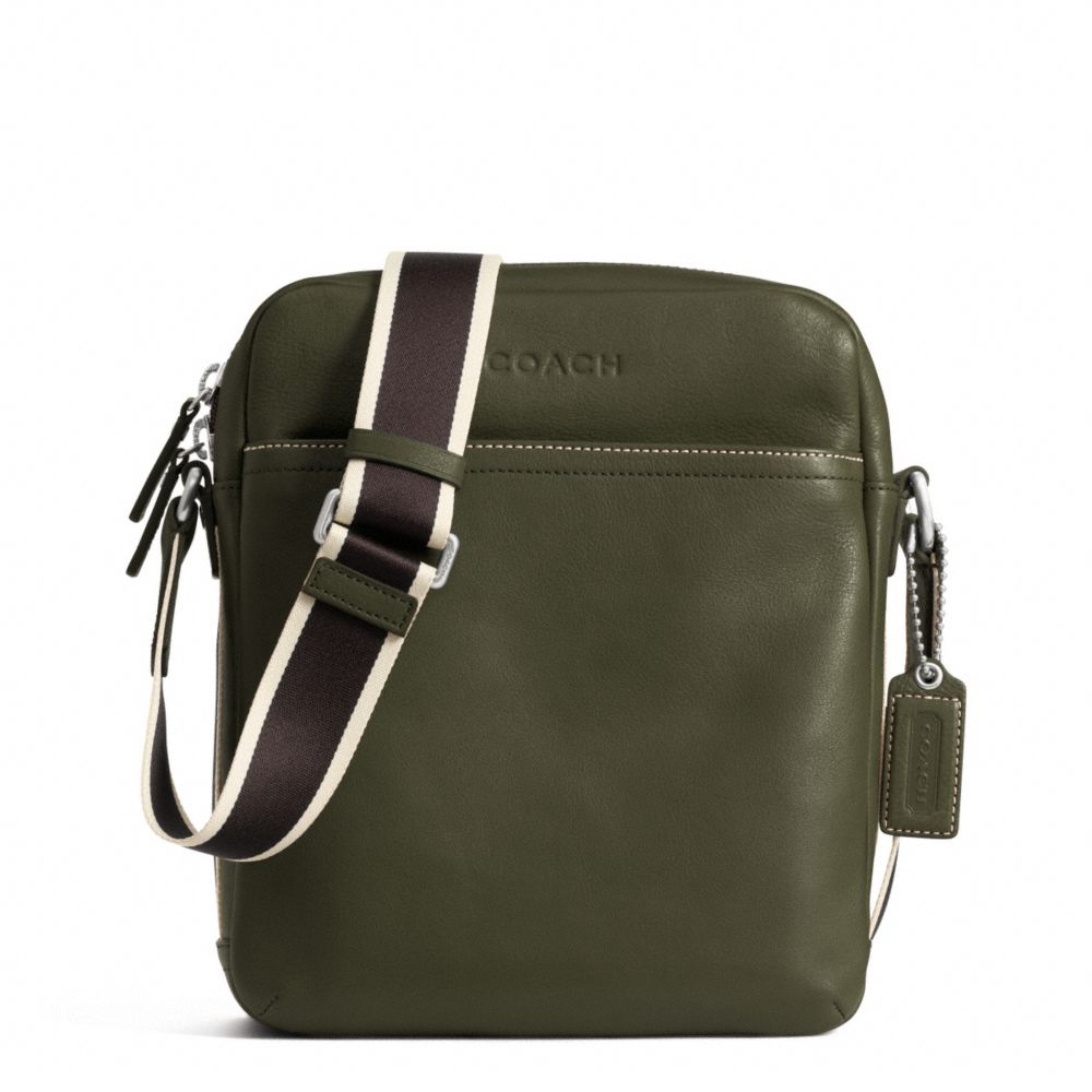 COACH HERITAGE WEB LEATHER FLIGHT BAG - SILVER/OLIVE - F70813