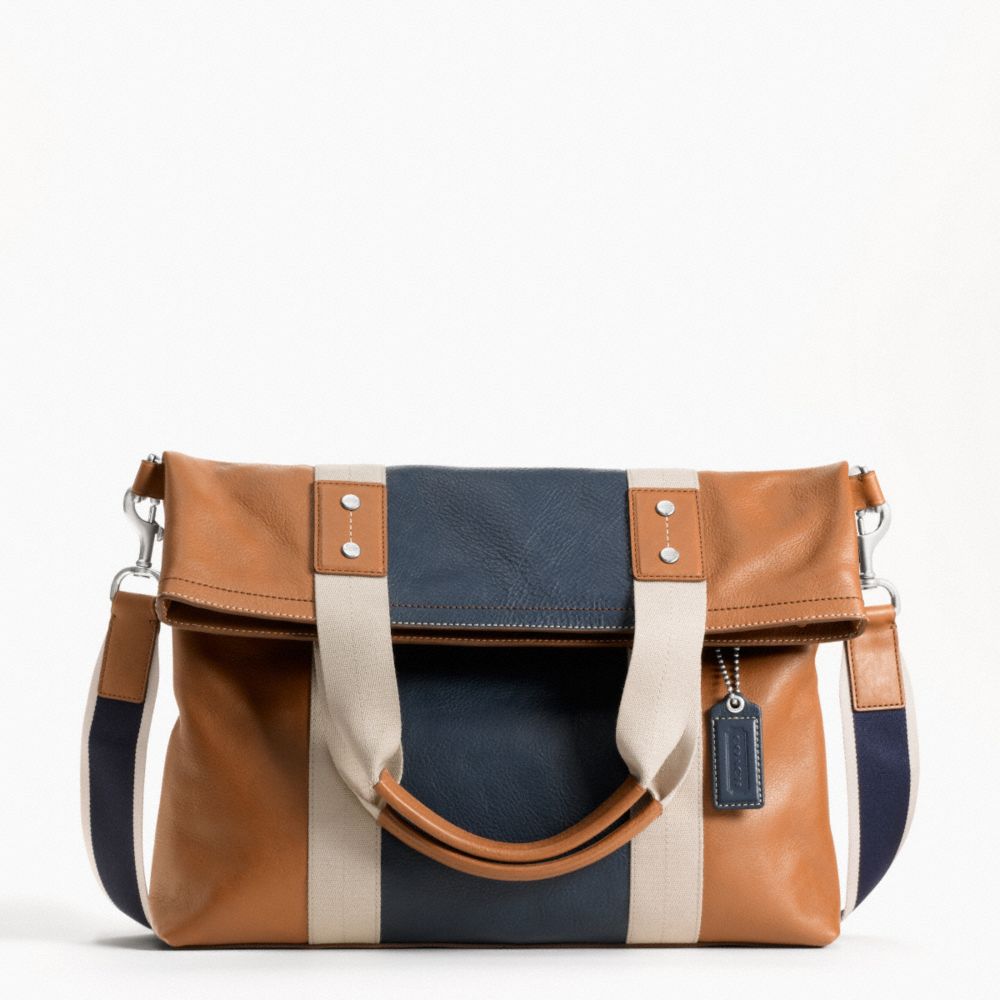 HERITAGE WEB LEATHER COLORBLOCK FOLDOVER TOTE - f70814 - F70814GMAHE