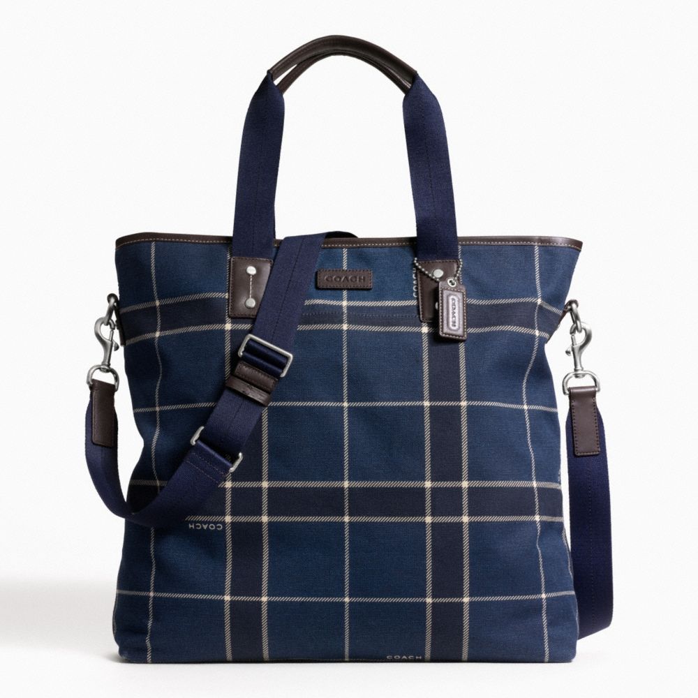 HERITAGE WEB CANVAS TATTERSALL TOTE COACH F70845