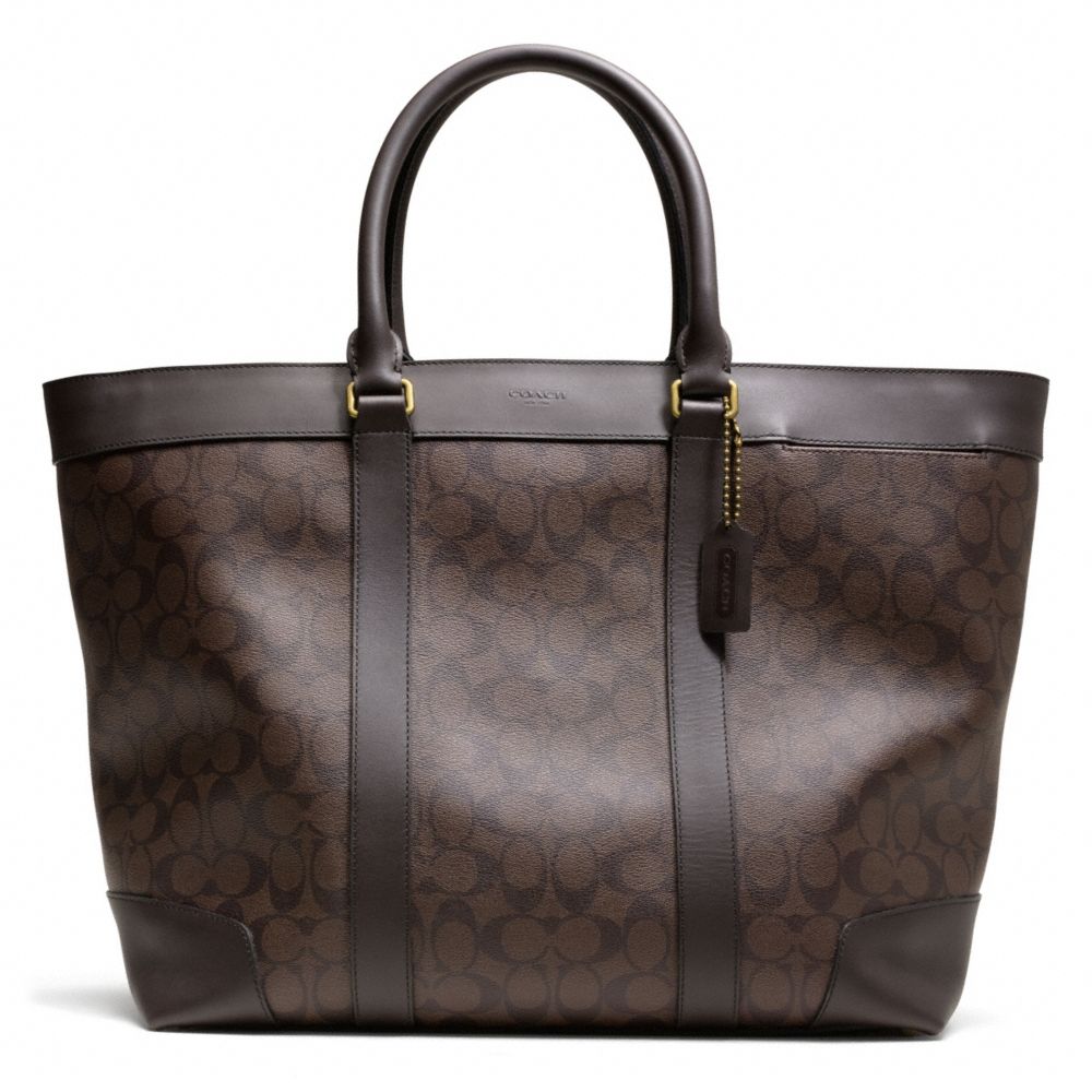 BLEECKER SIGNATURE WEEKEND TOTE - BRASS/MAHOGANY/BROWN - COACH F70853