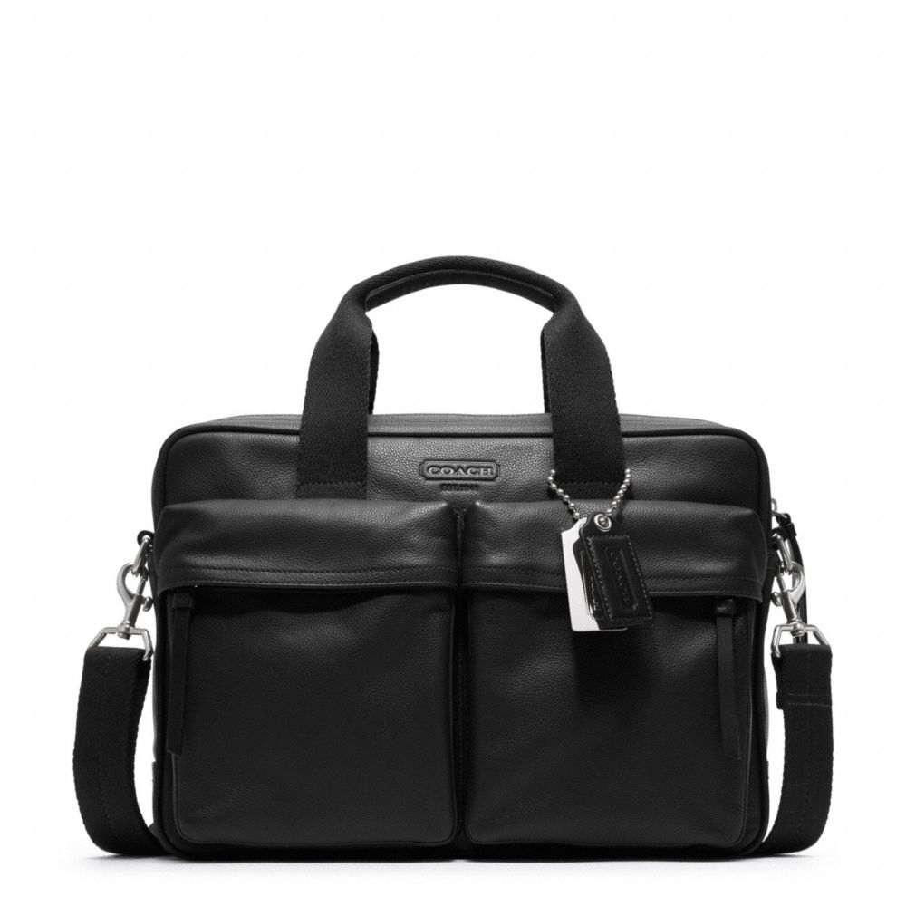 COACH THOMPSON LEATHER  SLIM COMMUTER - BLACK - f70859