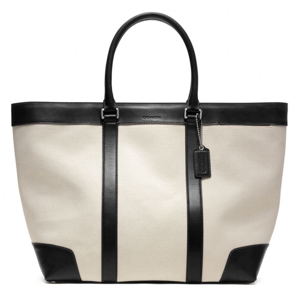 BLEECKER CITY CANVAS WEEKEND TOTE - SILVER/NATURAL/BLACK - COACH F70889